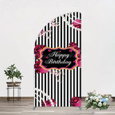 Lofaris Floral Stripe Pearl Happy Birthday Half Moon Arch Backdrop